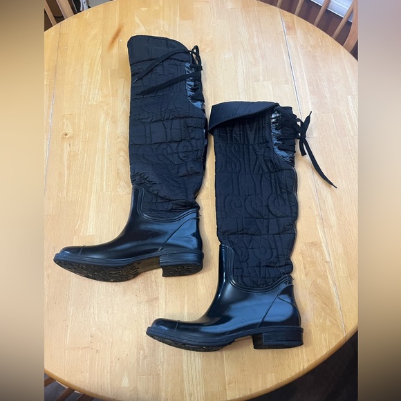 Miss Sixty Shoes - Miss sixty ladies 41 / 9.5 black theigh high rubber boots fabric legs